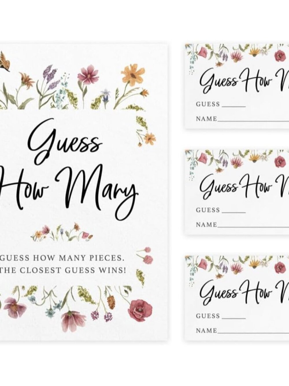 Guess How Many Shower Game - Wildflower in Bloom, 50 Cards + Sign